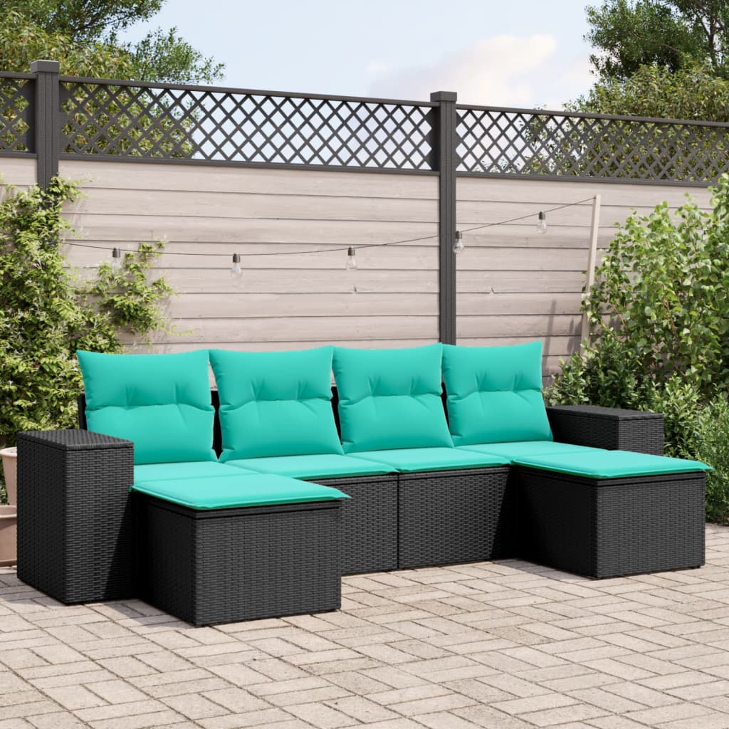 6 Piece Garden Sofa Set with Cushions Black Poly Rattan