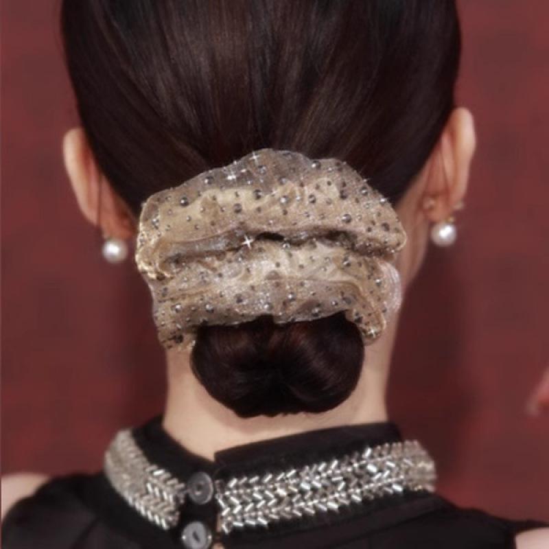 Sweet Temperament, Head Flower Tied Hair, Headband, Women'S Organza Hair Band, Gypsy Star Inlaid French Double-Layer Rhinestone.