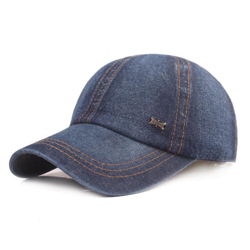 Vintage Denim Baseball Cap with Metal Badge Adjustable Washed Cotton Dad Hat