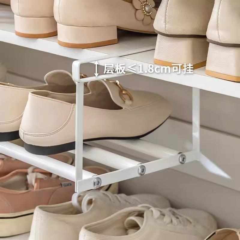 Adjustable Shoe Rack | Space-Saving Layered Organizer For Home Shoe Cabinets | Under-Shelf Shoe Holder With Hanging Basket