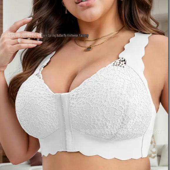 European & American Plus Size Front Closure Push-Up Bra, Women's Fixed Cup Vest Style