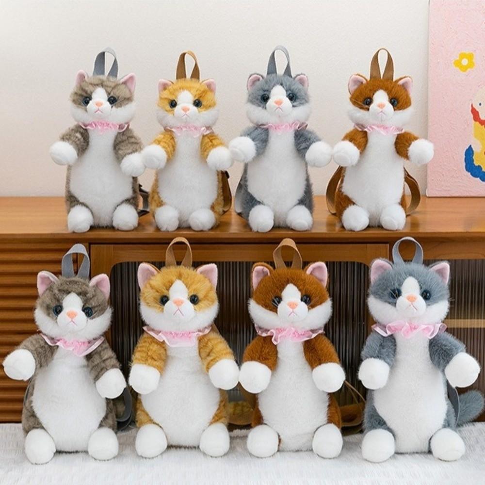 Soft Realistic Cat Backpack Fluffy Stuffed Animals Plush School Bag  Travel Storage