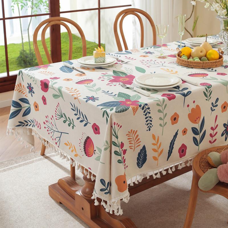 Easter Print Fringed Rabbit Flower Rectangular Tablecloth Coffee Table Cloth