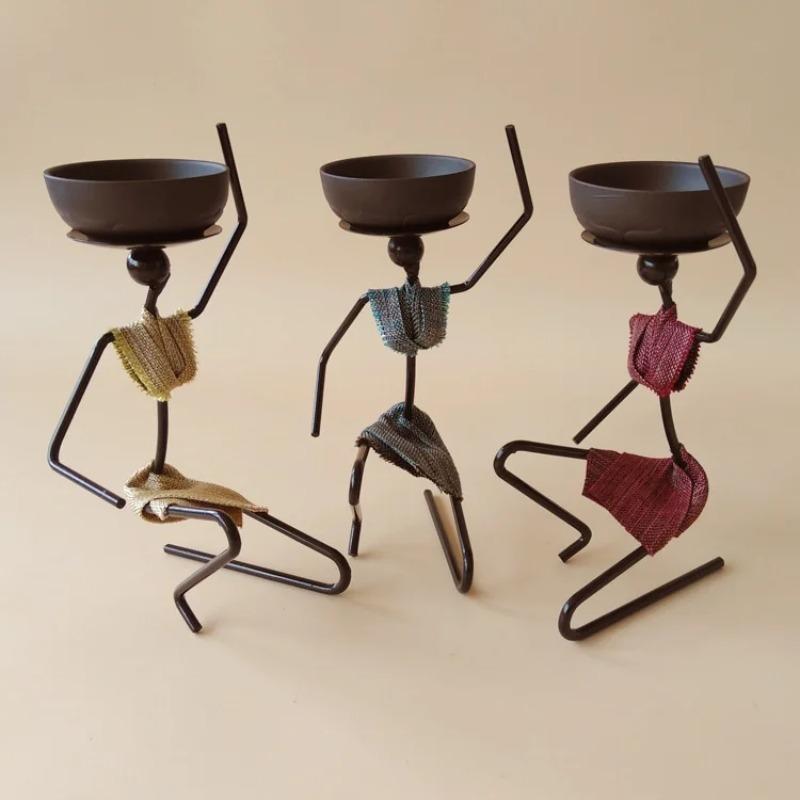 Wrought Iron Candlestick African Woman Style Candlestick Metal Candle Holder Sconce Home Decor Table Art Craft Decorations