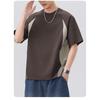 Men's Beige Raglan Sleeve T-Shirt Casual Loose Fit Color Block Short Sleeve Top