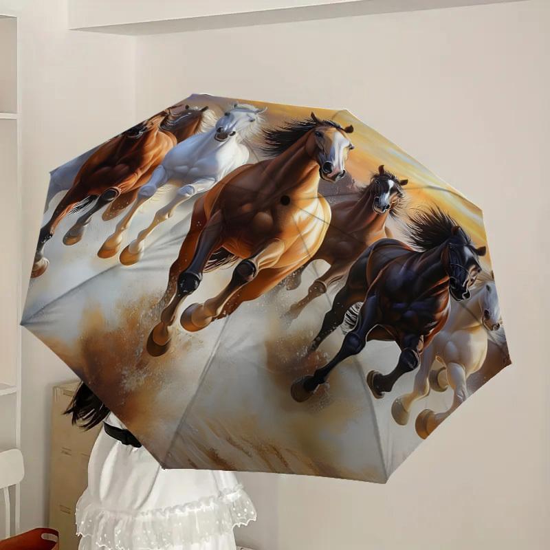 1pc Horses Galloping Wild Umbrella with Plastic Handle,Suitable for All Seasons Home Travel Outdoor UmbrellaDD1791