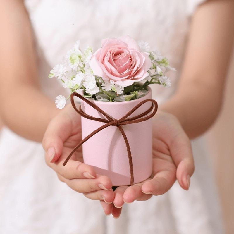 7 Round Flower-Themed Gift Boxes | Elegant Pink Paper Tubes | Includes Cardboard Decorative Clasps | No Assembly Required | Exquisite Gift Packaging