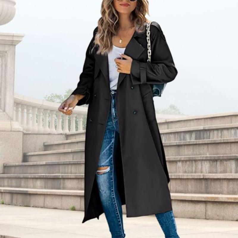 Damen Mode Einfach Zweireihig Trenchcoat Vintage Reverskragen Lange Ärmel Weiblich Schick Dame Outfits