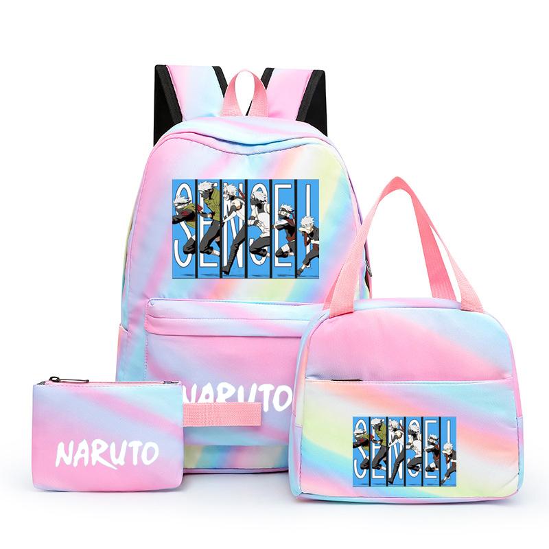3-teiliger Schulrucksack für Mädchen Y2K mit Lunch-Taschen, Studenten-Taschen-Set, Kinder-Stifttasche, zurück zur Schule, Anime-Leinwand-Rucksack