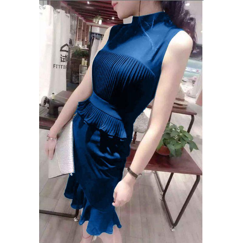 

New Fashionable High-Waist Slim-Fit Fishtail Skirt for Summer Blue XL
