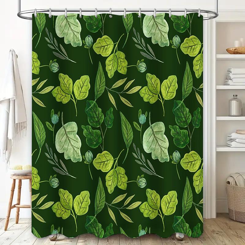 Green Leaves Shower Curtain Bathroom Decor Greenery Waterproof Fabric Polyester Liner for Bathtub 72 Inches X 84 Inches Free Siz