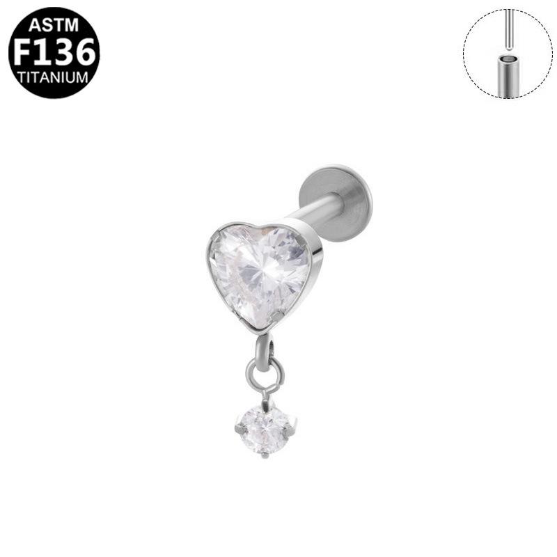 Titanium Heart Zircon Luxury Ear Cartilage Stud F136