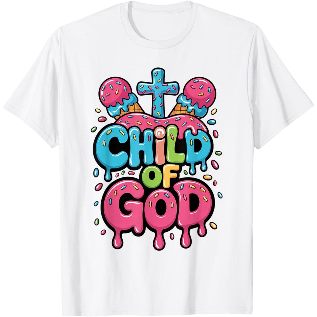 Christian Child Of God Ice Cream Cross Graphic Tshirt Men Casual Round Neck Print Tee