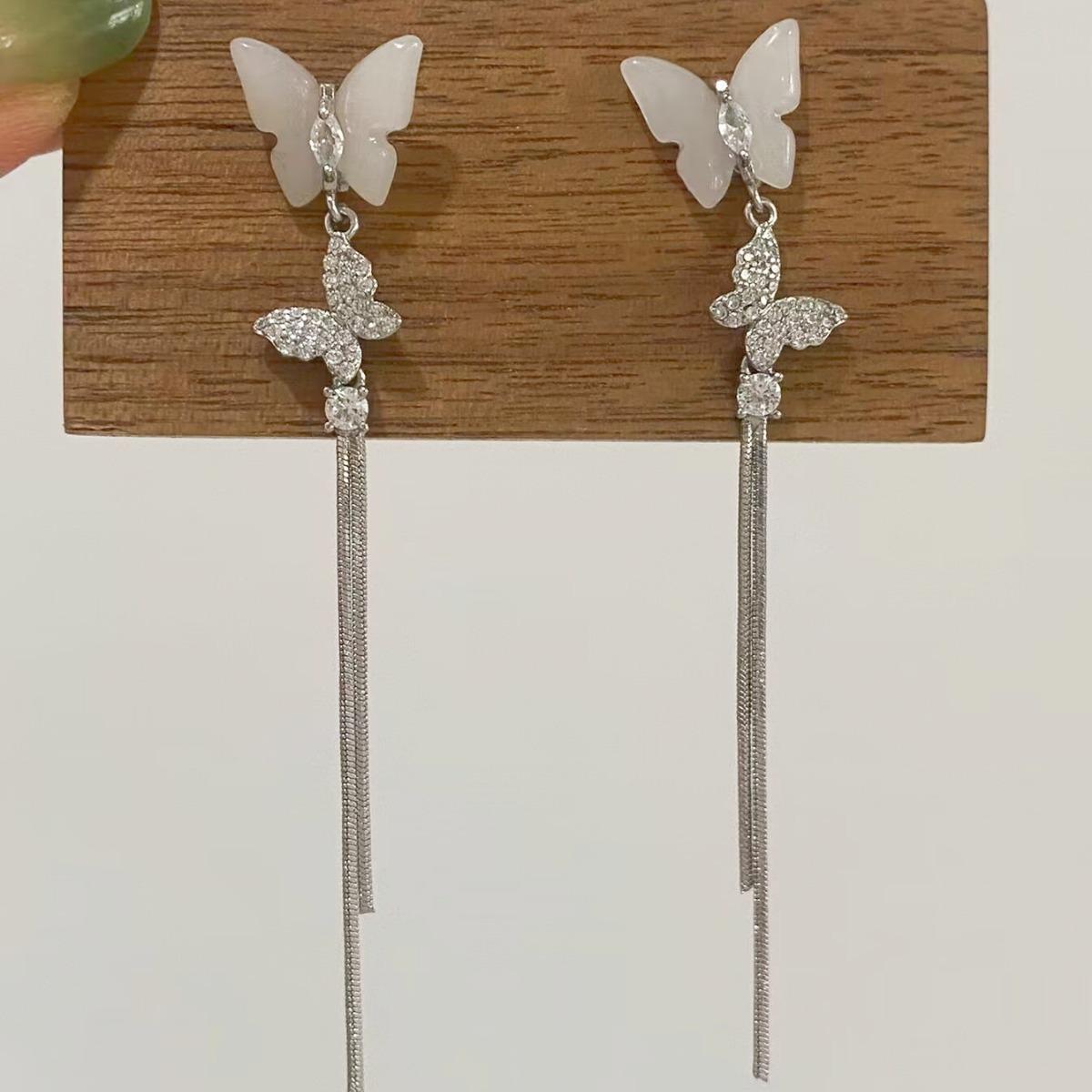 Elegant Zircon Butterfly Tassel Earrings: Trendy and Versatile Stud Jewelry for a Fashionable Look