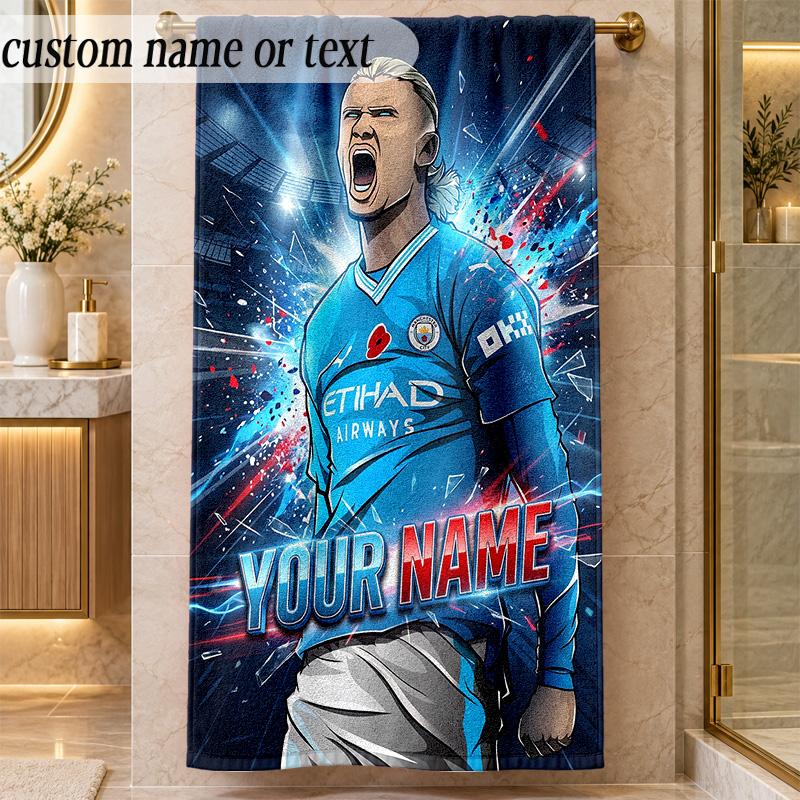 Beach TowelErling Haaland Custom Name Text Personalized Soft Towel for Beach Pool Indoor Home Decor Gift