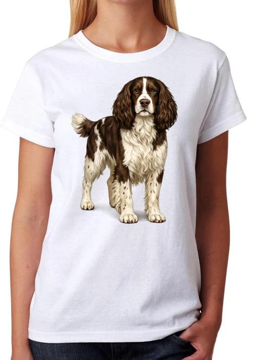 English Springer Spaniel Illustration Ladies T-Shirt Cute Dog Art Tee XL