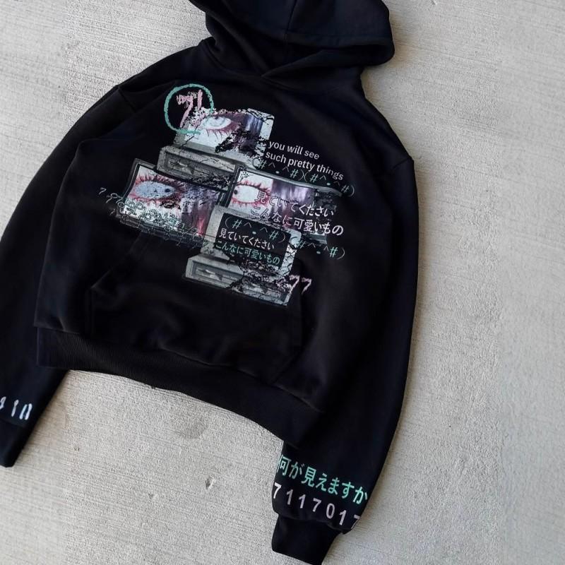 Dark Print Hoodie Women Y2K Streetwear Long Sleeve Casual Loose Fit Pullover