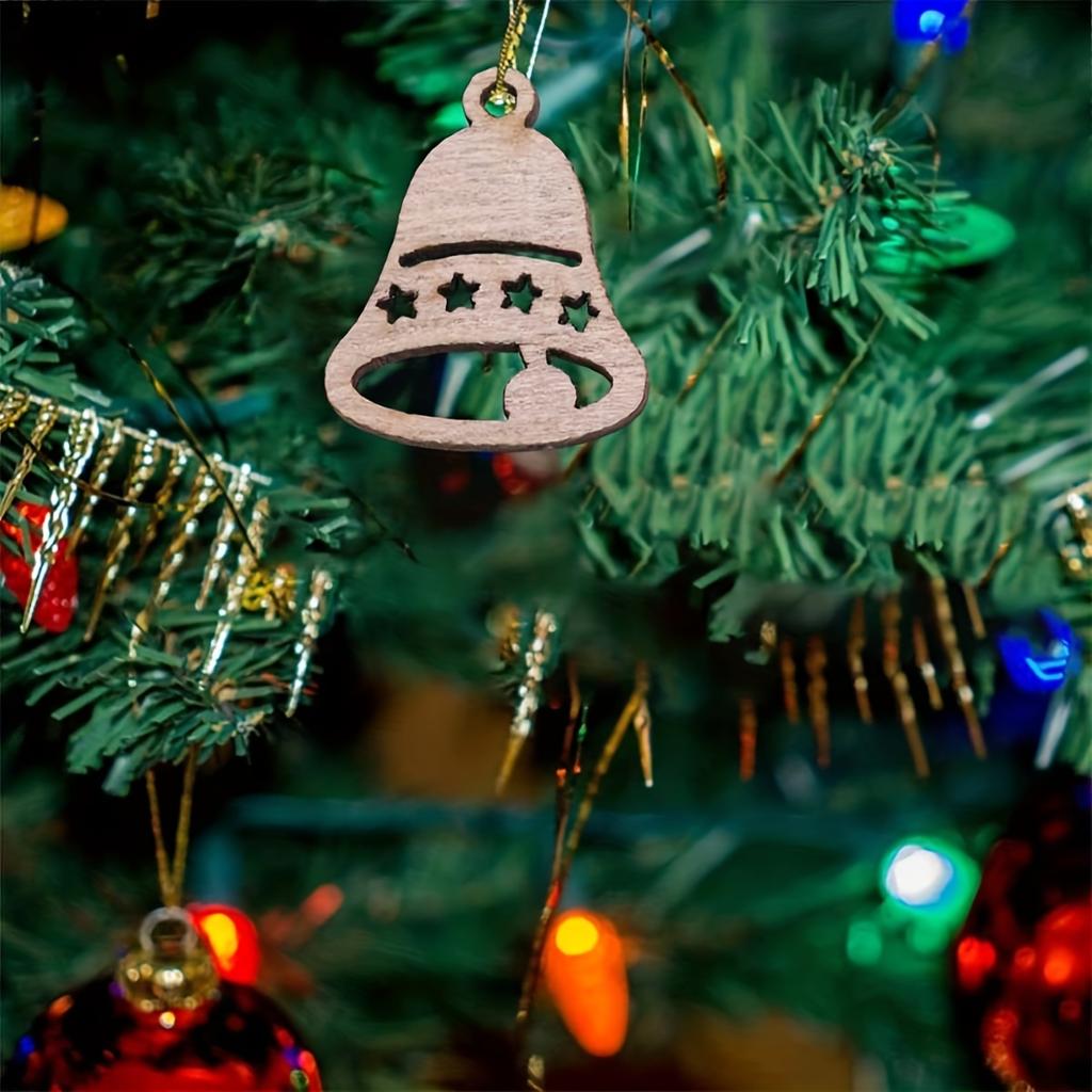 100PCS Christmas Mini Wooden Decorations, Wooden Christmas Paper Cutouts Wooden Pieces, Christmas Wooden Pieces Hanging Decorations