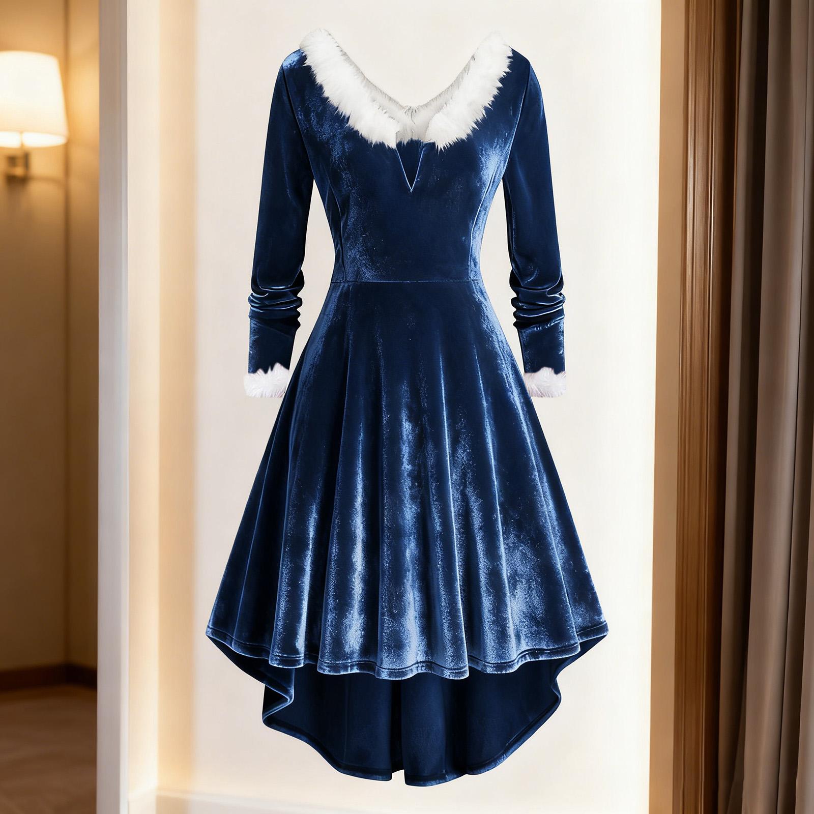 

Женское платье с длинными рукавами, капюшоном, пэчворк-подолом и нерегулярными длинными рукавами M синий