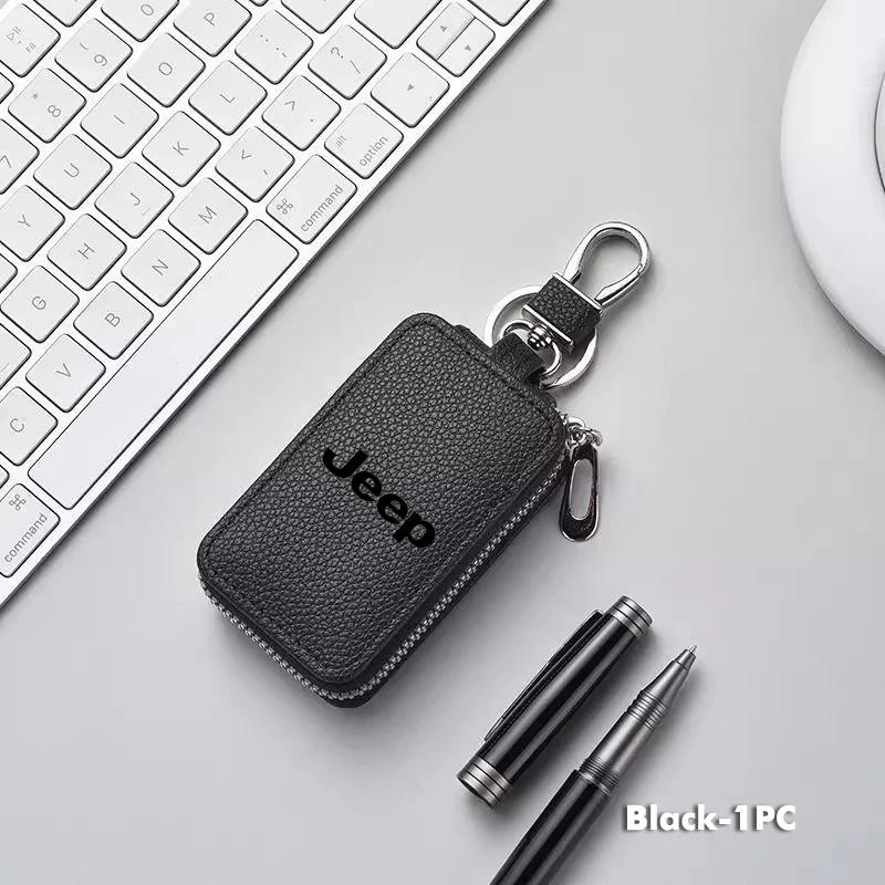 Leather Zipper Key Case Car Key Bag Portable Key Organizer For Jeep Wrangler Grand Cherokee Compass Renegade Patriot