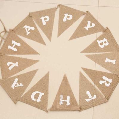 New Vintage Burlap HAPPY BIRTHDAY Banner Party Bunting Decor Ghirlanda 13 Steaguri 16*13cm Maro juta + Whi