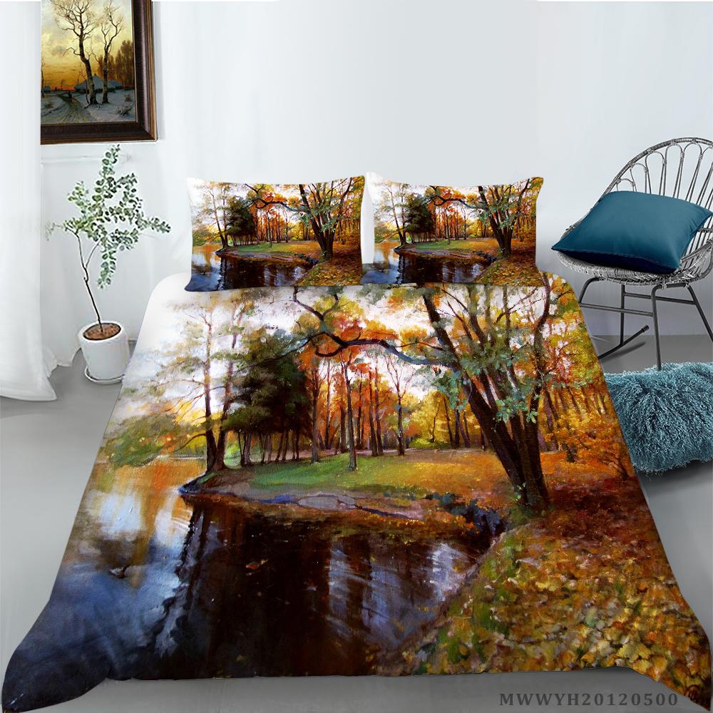 3D Groene Waterval Olieverf Afdrukken Beddengoed Set Dekbedovertrek Met Kussenslopen Twin Koningin Koning Maten 2/3Pcs