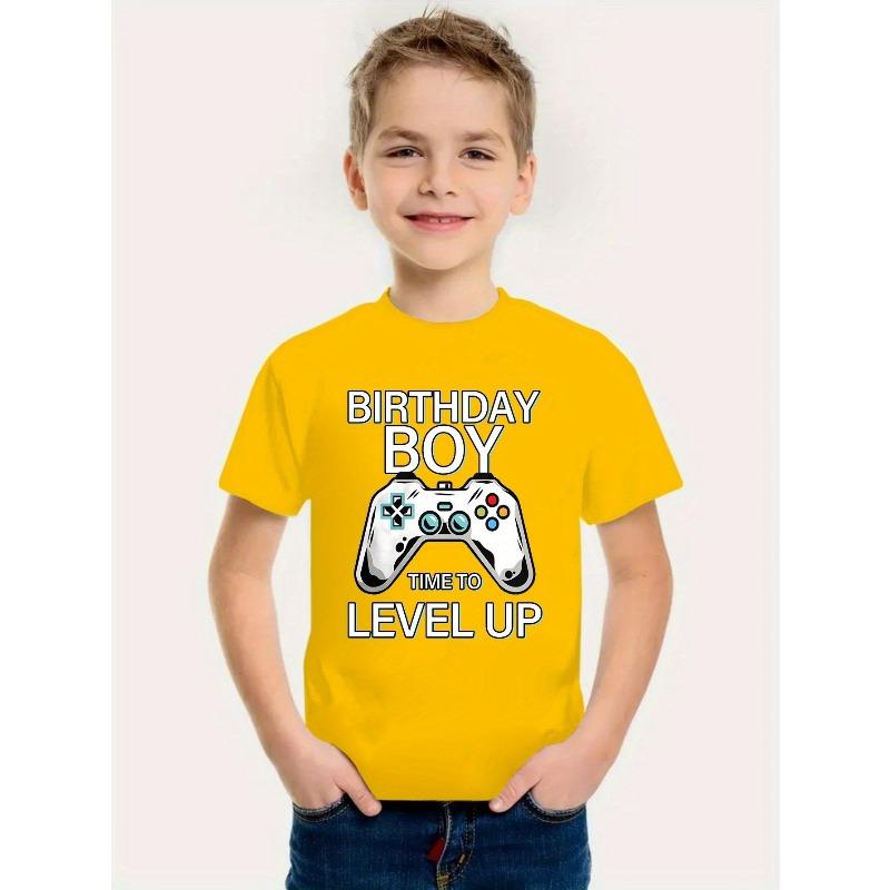 European sizes Level Up" Design, Casual Crew Neck, Ideal for Summer, Boys‘ Everyday Tshirt|Celebratory Shirt|Comfortable Fit