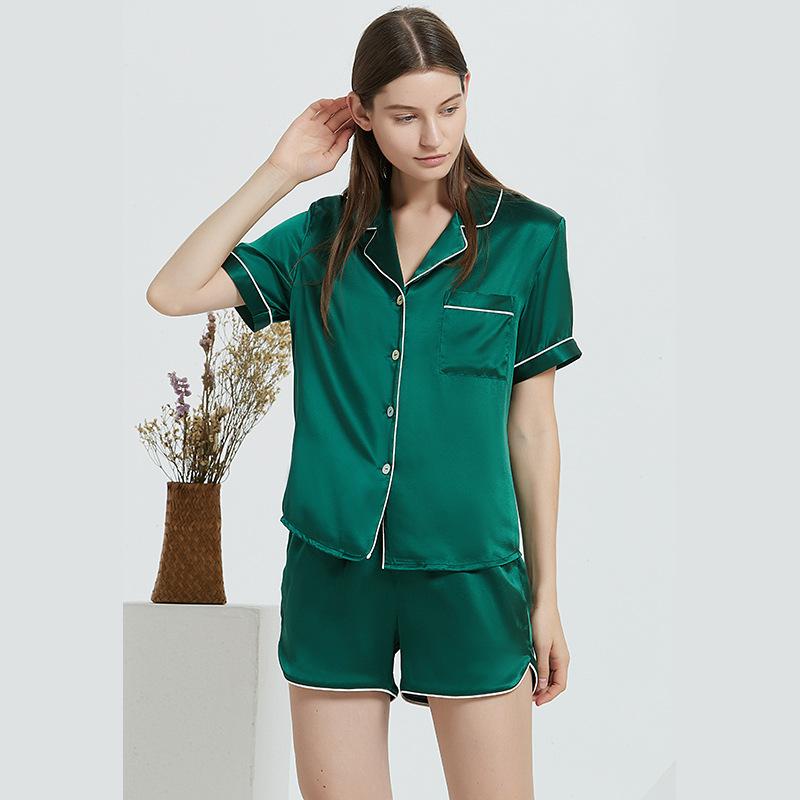 Mulberry Silk Casual Pajamas Soft Button Top and Shorts 19mm Silk Pajamas Women Summer Short Sleeve Home Set
