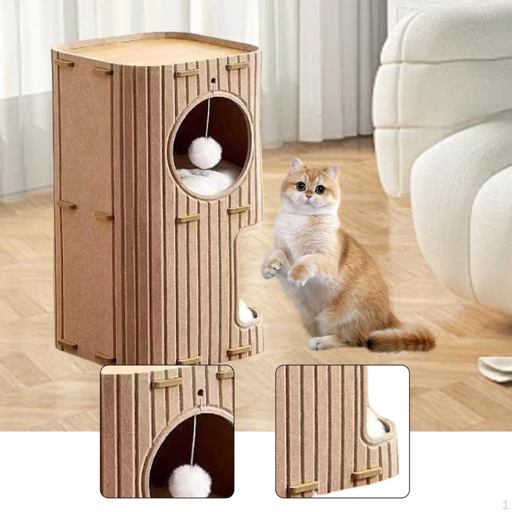 Cat House Bed for Indoor Cats 2 Tiered Nest Sleeping Play Comfortable Prevents Furniture Damage with
