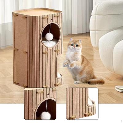 Cat House Bed for Indoor Cats 2 Tiered Nest Sleeping Play Comfortable Prevents Furniture Damage with