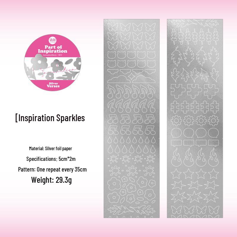 Yuxian Silver Foil Die-Cut Tape - Poetry Rhyme Series, 4 Styles for Journal Decoration