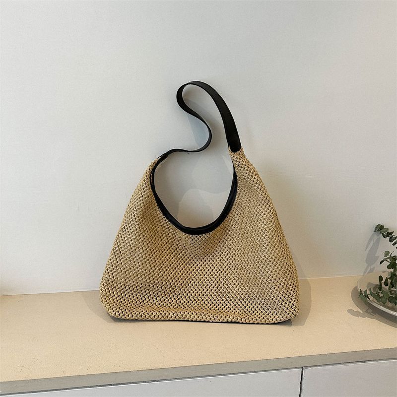 

Women s bag hand-woven bag 2025 new trendy fashion retro tote bag versatile large capacity shoulder bag straw bag one size fits all чорний