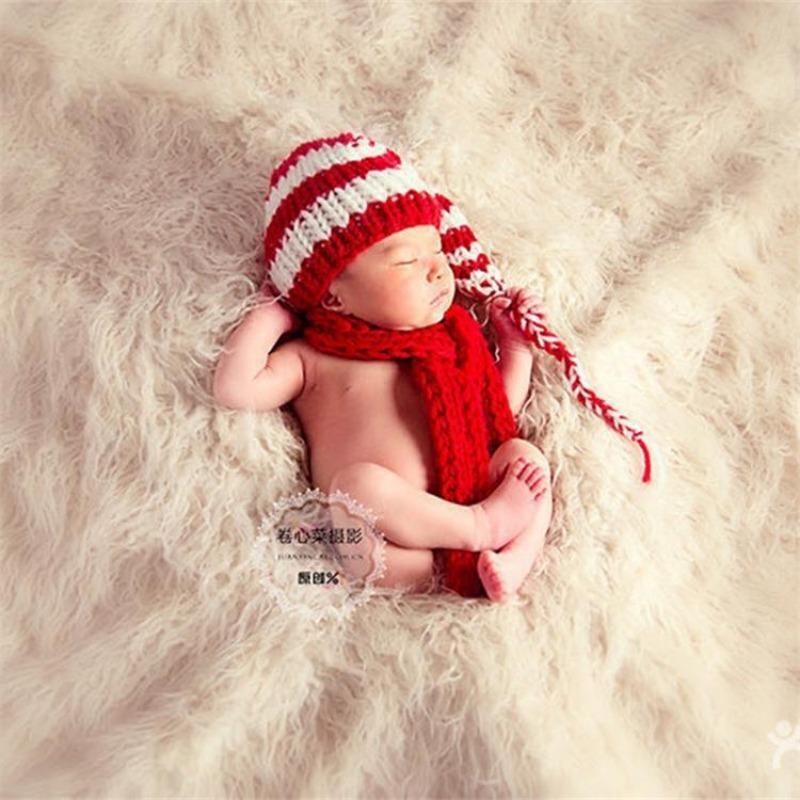 New wool hand-knitted children's photography long tail hat, newborn cartoon sweater hat, Christmas long hat