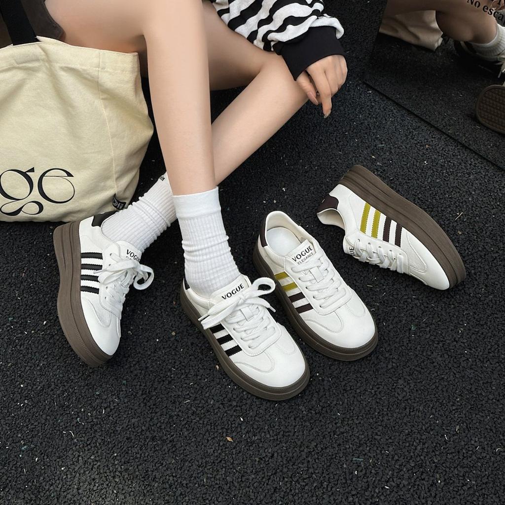 Leather German training white shoes women's 2025 autumn new thick sole heightening fashion versatile light leisure sports