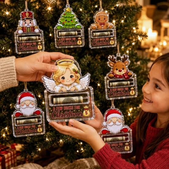 Acrylic Money Gift Holder Christmas Ornaments, Gingerbread Snowman Santa Cash Office Holiday Party for Xmas Tree, Home Decor Unique Kids