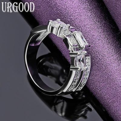 925 Sterling Zilver Vierkant Ronde AAA Zirkoon Ring Mode-sieraden