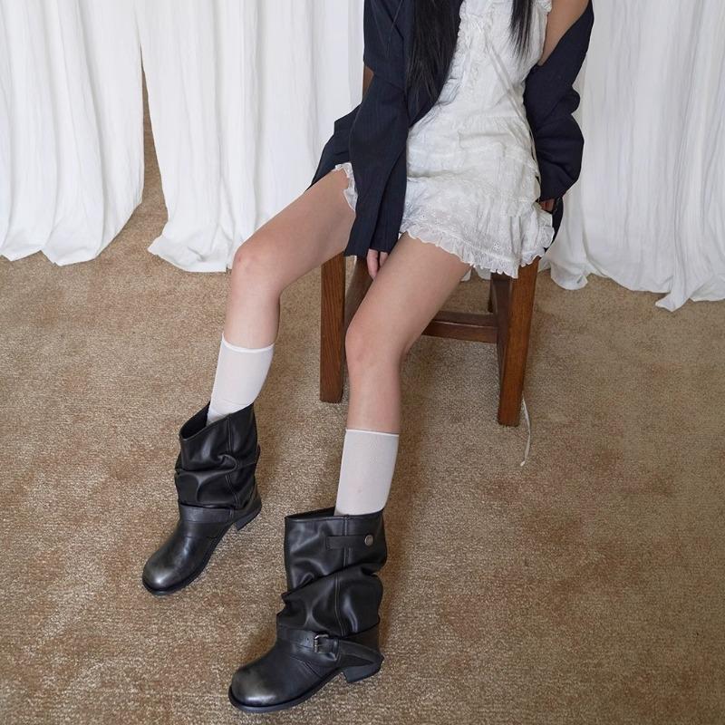 Fashion Fashion Women Mid Calf Knight Boots Classic Sale Woman Zip Round-toe Leather Boots Europe America Non-slip Platform Slip-on Boot