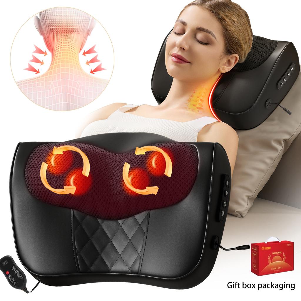 Neck Massage Pillow Electric Cervical Massager Waist Back Shoulder Shiatsu Kneaded Multifunctional Hot Compress Relaxation Gift
