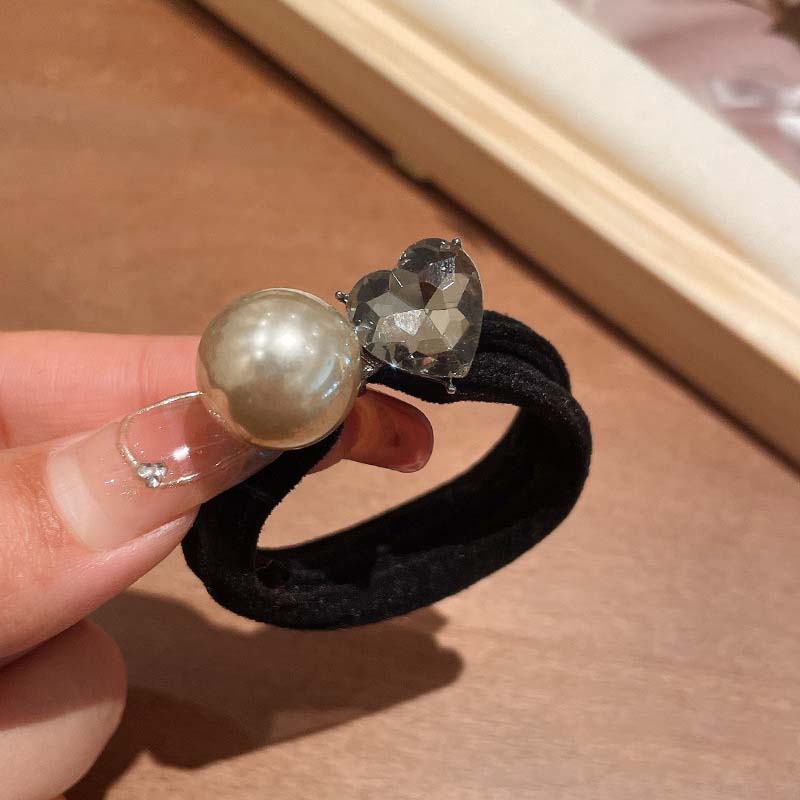 

Элегантные резинки для волос из искусственного жемчуга, высокоэластичные бесшовные черные резинки-скранчи с бриллиантом в форме сердца, держатели для хвостика для женщин и девочек, резинки-скранчи