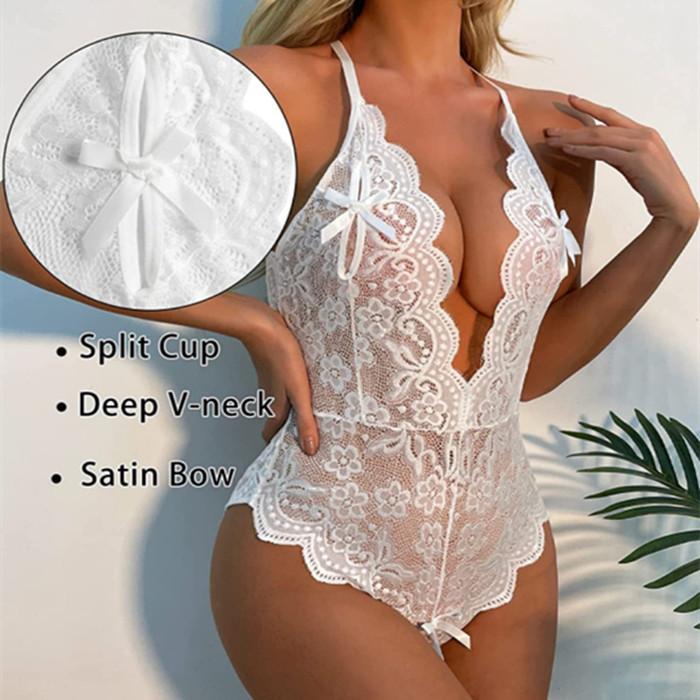 S-3XL Fashion Sexy Lingerie Open Crotch Lace Perspective Sexy Bodysuits Womens