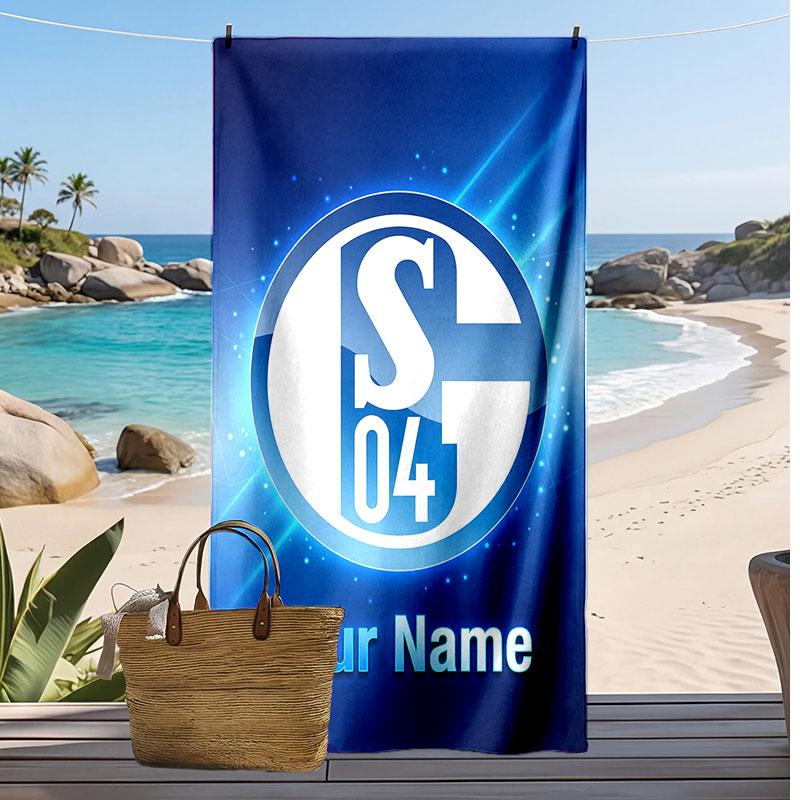 Telo Mare Personalizzato Stampato Schalke 04 FC Logo Calcio Supporto Nome Personalizzato Testo Asciugamano Assorbente Per Sport Viaggio Regalo Speciale