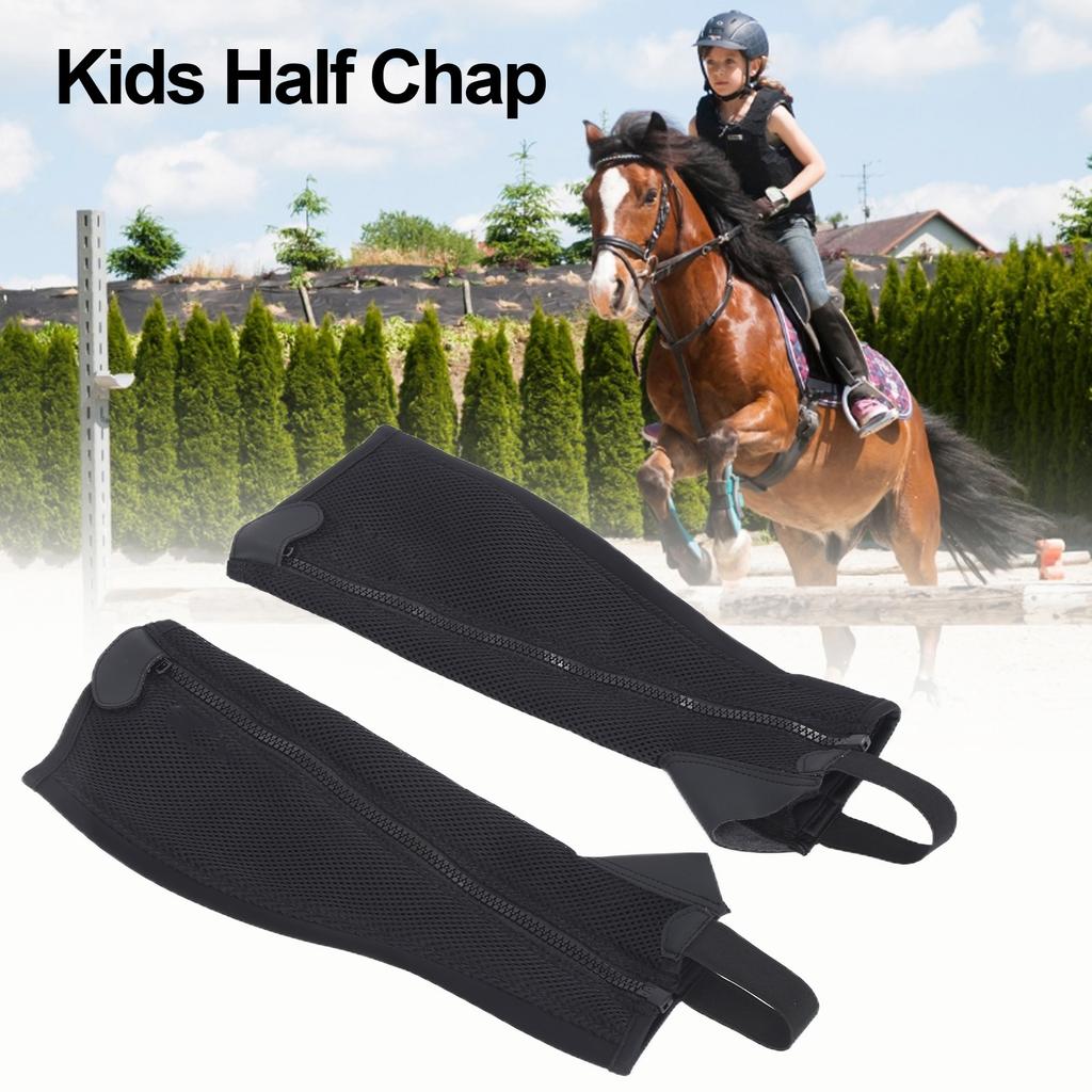 2pcs Half Chap Black Flexible Mesh Equestrian Half Chap for Children Horse Riding  
