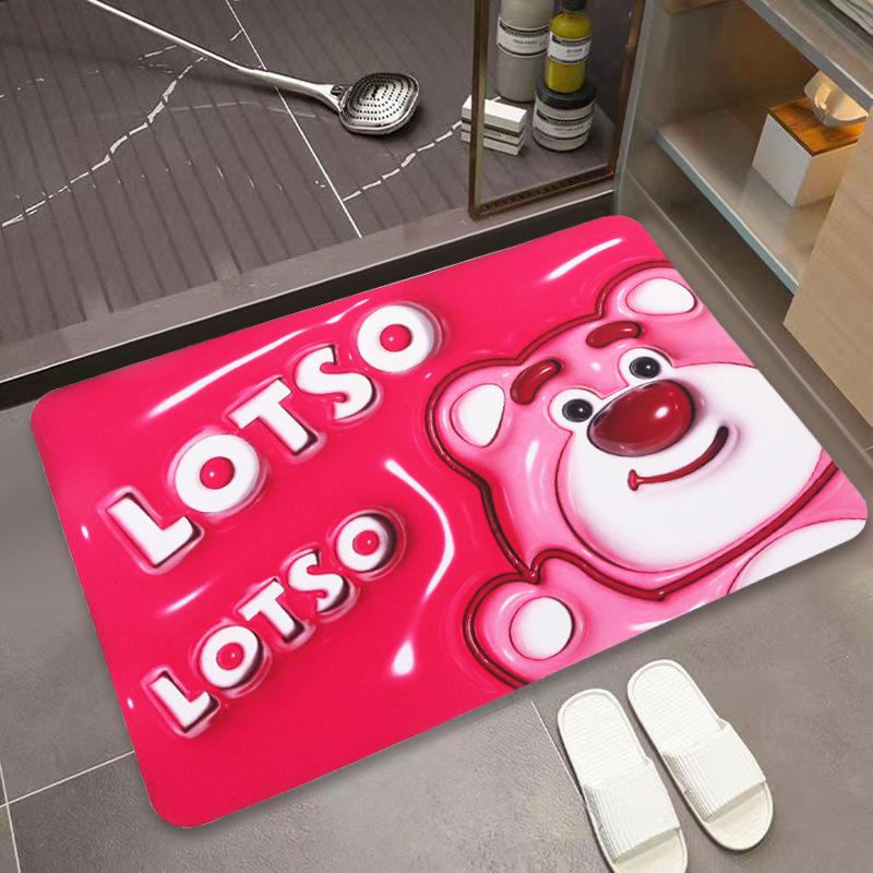 Cartoon Strawberry Bear Toilet Toilet Non-slip Foot Mat Diatom Mud Floor Mat 3D Three-dimensional Expansion Soft Mat Door Mat