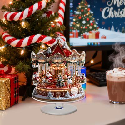 2D Acrylic Christmas Centerpiece Christmas Tree Ferris Wheel Carousel Sign Decor Desk Centerpiece For Home Desktop Shelf Mantel