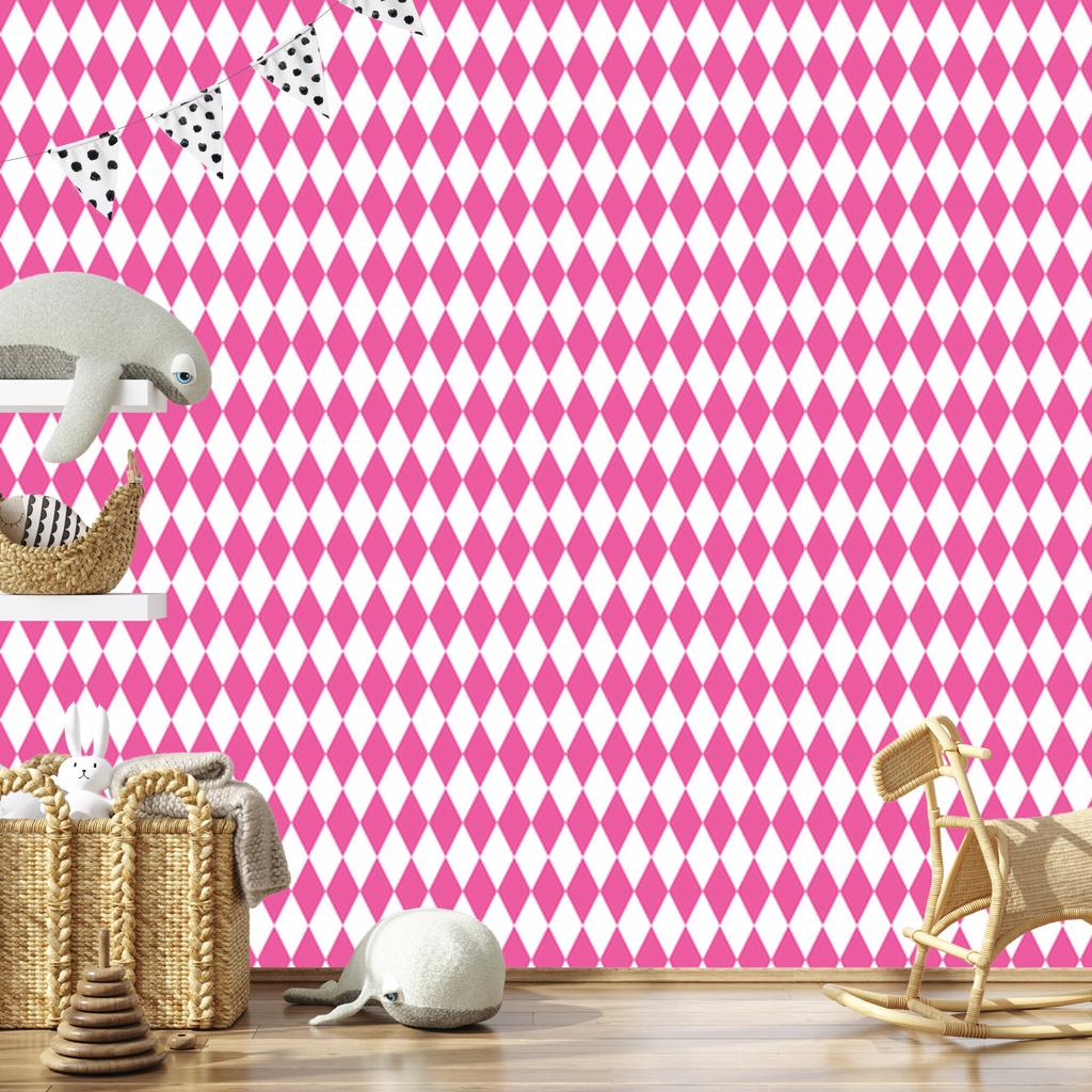 Harlequin Diamonds Wallpaper Powder Pink, White and Purple 50x1000