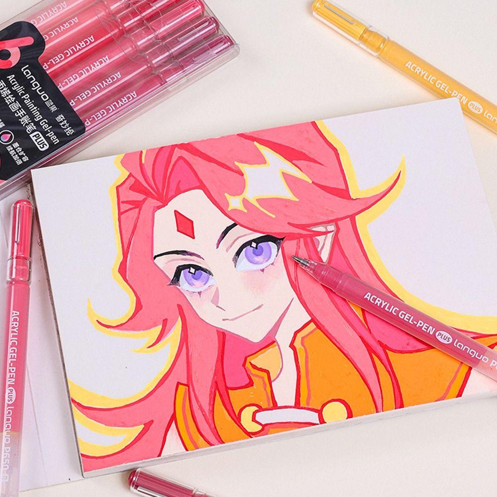 6Colors/Set DIY Album Card Acrylic Painting Brush Art Drawing Color Graffiti Pen Marker Pen