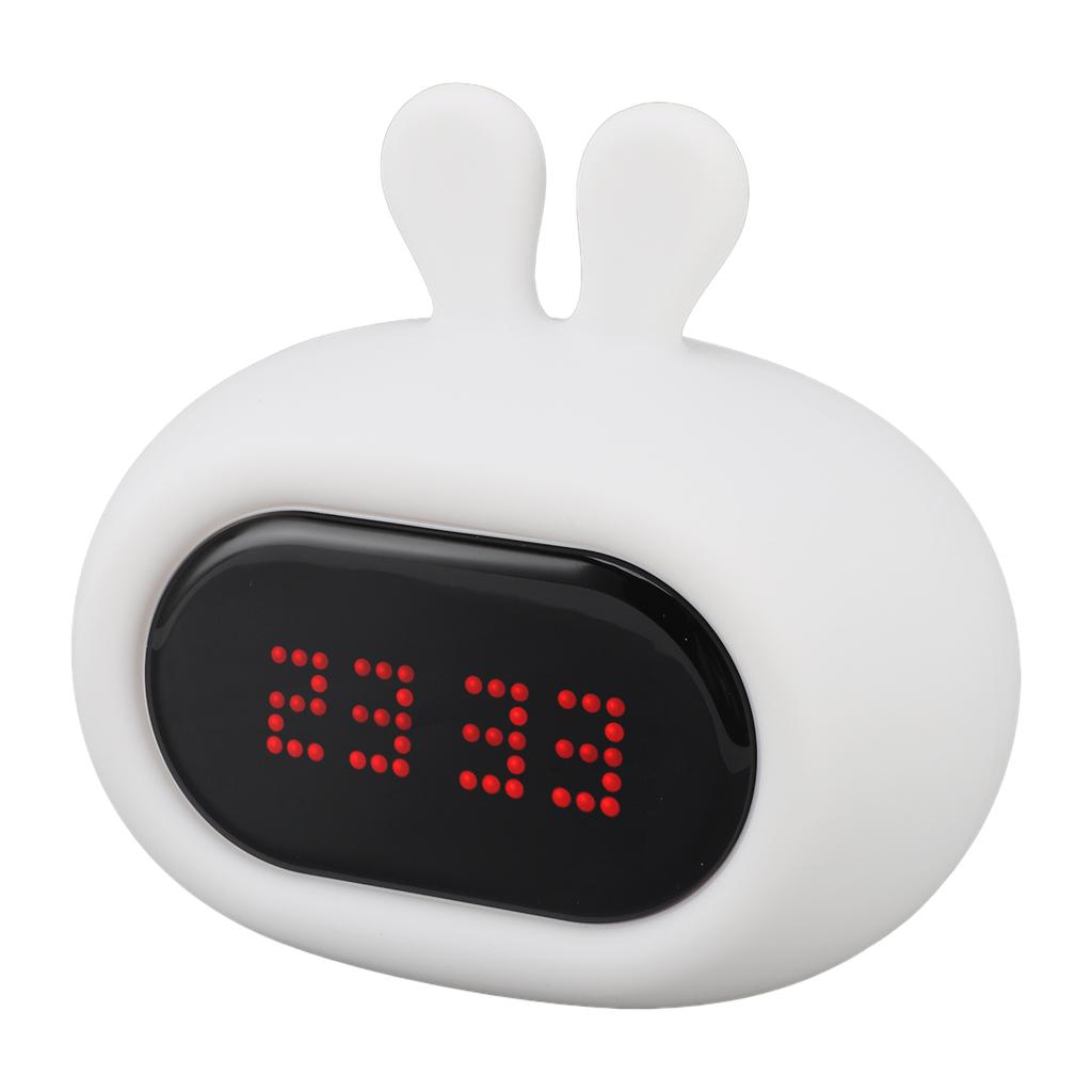 Cute Night Light Alarm Clock Kids Sleep Trainer Bunny Expression USB Rechargeable Colorful Silicone