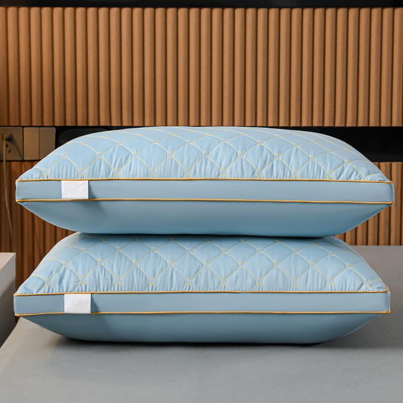 Feather Velour Quilted Neck Support Pillow for Adults - Ideal for Side Sleepers and Cervical Comfort