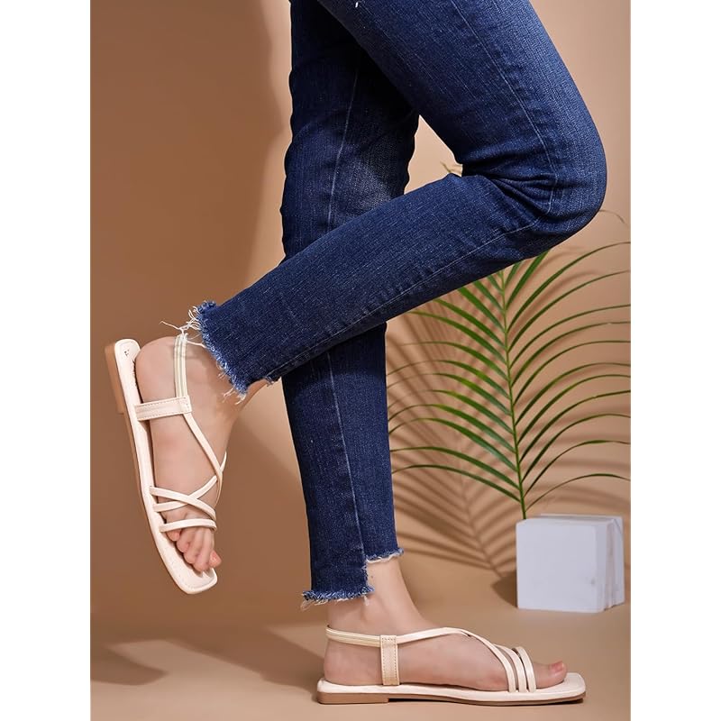 

Shoetopia Casual Cream Flat Sandals For Women & Girls /Eu40 7 UK кремовый