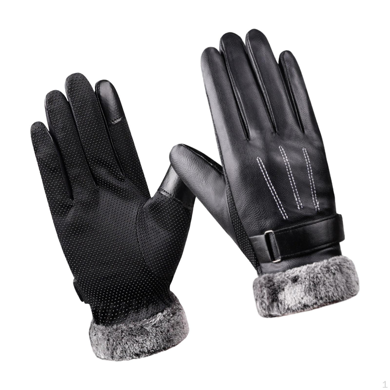 

Ladies Winter Gloves Faux Leather Touchscreen Lightweight Thermal Mittens for Outdoor чорний